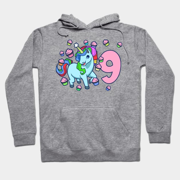 I am 9 with unicorn - girl birthday 9 years old Hoodie by Modern Medieval Design